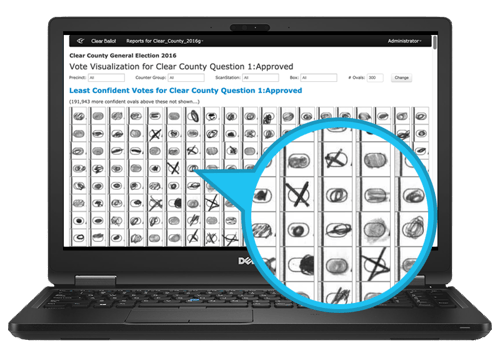 A laptop with ClearCount software, and a magnifying glass that shows a zoomed in view of the screen. A laptop with ClearCount software, and a magnifying glass that shows a zoomed in view of the screen.