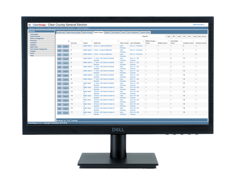 An image of a monitor with Clear Ballot's ClearDesign software on the screen. An image of a monitor with Clear Ballot's ClearDesign software on the screen.