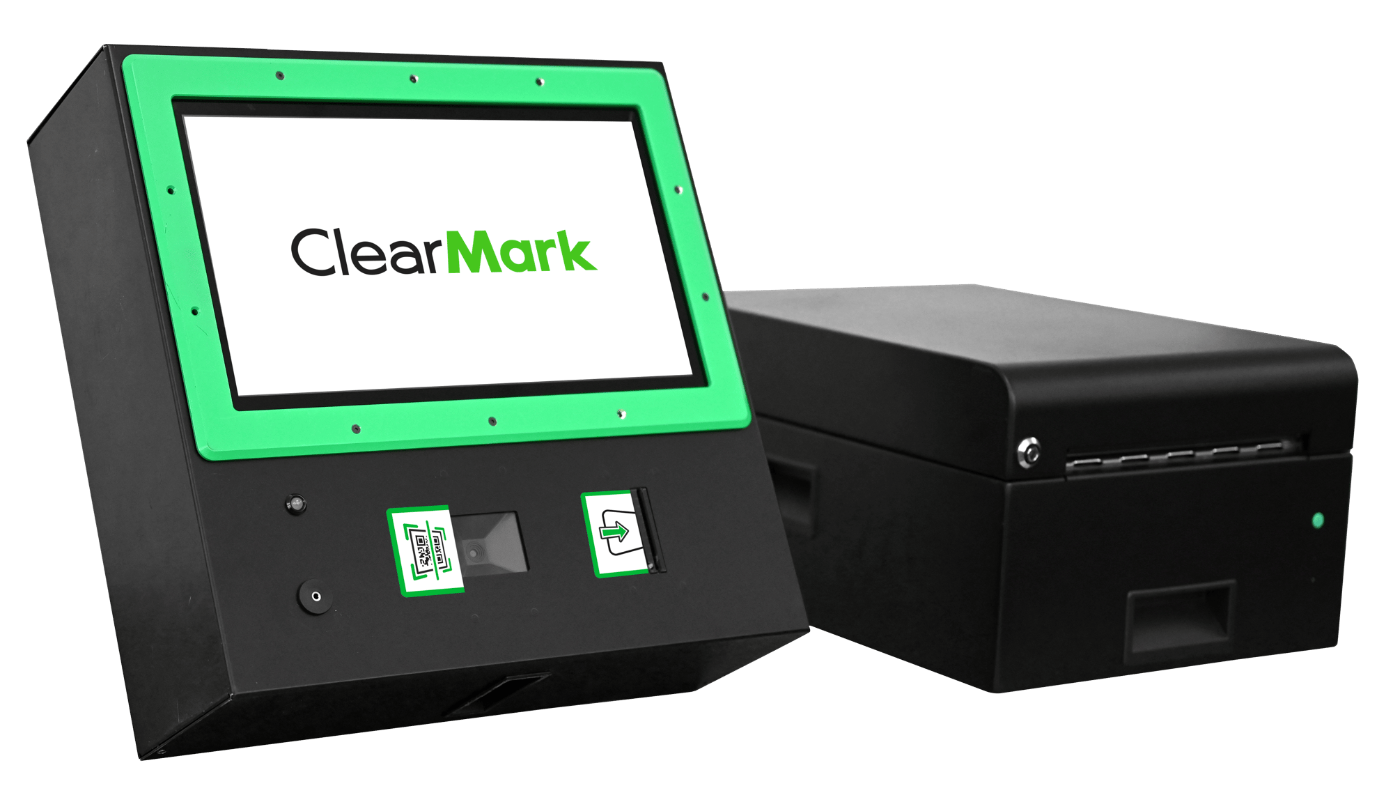 An image that shows ClearMark, Clear Ballot's accessible ballot marking device, to the left of a thermal ballot printer. An image that shows ClearMark, Clear Ballot's accessible ballot marking device, to the left of a thermal ballot printer.