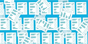 hand drawn ballots scattered on a blue background