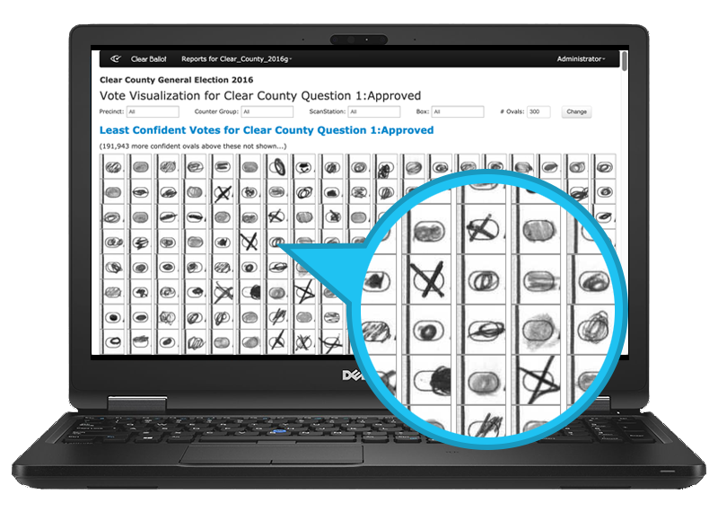 A laptop with ClearCount software, and a magnifying glass that shows a zoomed in view of the screen. A laptop with ClearCount software, and a magnifying glass that shows a zoomed in view of the screen.